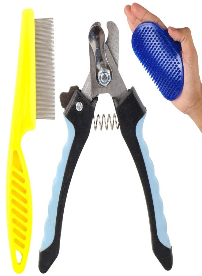 REGIIS Pet Grooming Kit, 3-Piece Set with Professional Nail Clippers, Metal Flea Comb and Blue Massage Brush for Dogs(3 PACK) - Image 1